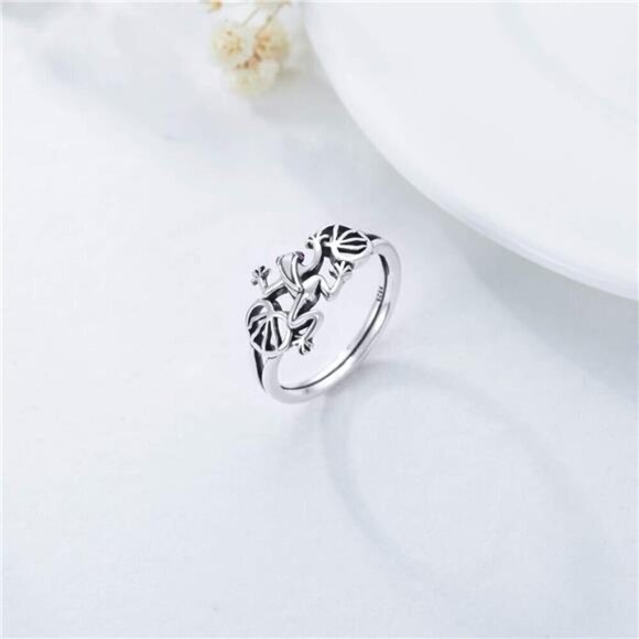 Sterling Silver Frog Rings Women Men Cute Animal Wedding Bands Jewelry - Picture 3 of 7